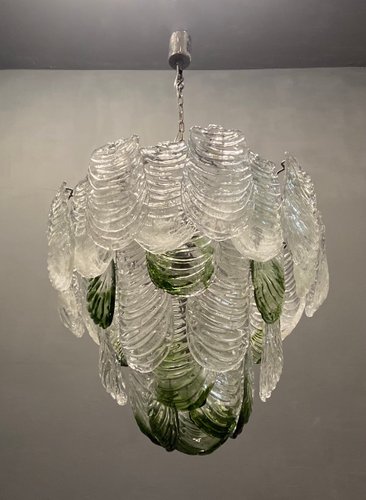 Large Italian Leaf Chandelier In Murano, White Murano Glass Leaf Chandelier Chile