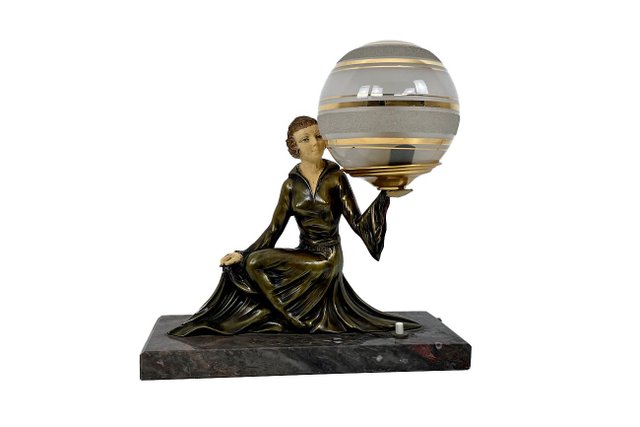 Art Deco Table Lamp France For At, Bronze Figurine Table Lamp