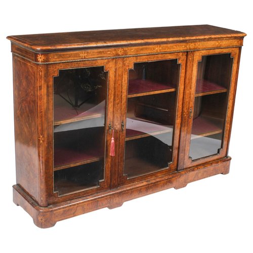 Credenza 19TH CENTURY VICTORIAN WALNUT & MARQUETRY INLAID CREDENZA WITH PORCELAIN PLAQUES 