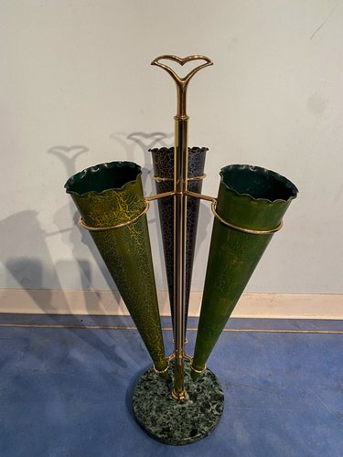 Italian Mid-Century Green Umbrella Stand with Cracked Effect