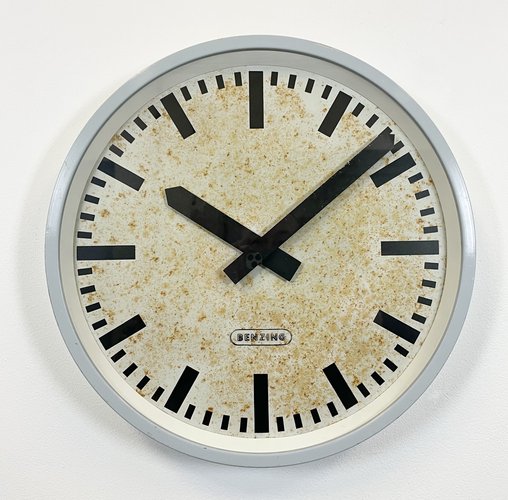 Industrial Grey Wall Clock from Benzing, 1960s for sale at Pamono