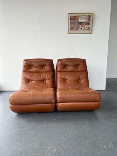Low Brown Leather Lounge Chairs On, Greta Recycled Leather Floor Couch