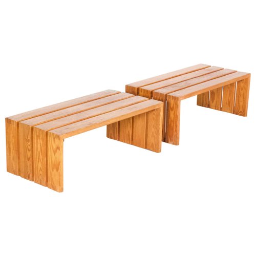 French Pine Wood Benches 1960s Set of 2 for sale at Pamono