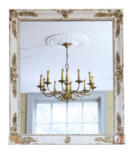 Large French White Cream Overmantel, White Victorian Wall Mirror