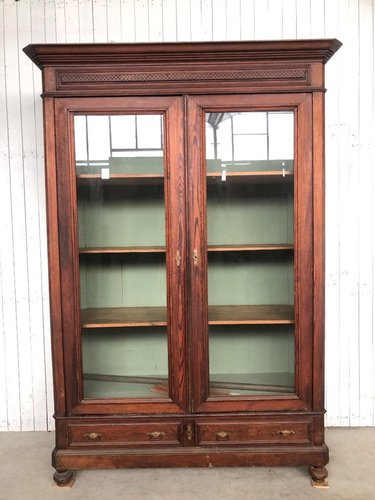 Antique Cabinet In Wood And Glass For, Antique Glass Bookcase With Drawers And Shelves