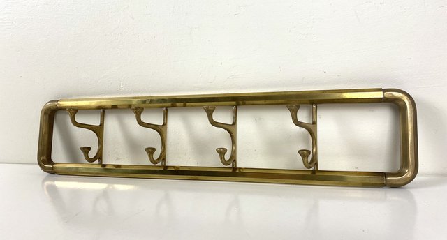 Art Deco Style Brass Coat Rack With Foldable Hooks, Austria, 1940s