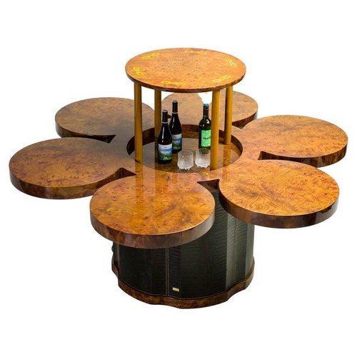 Burl Walnut And Leather Dry Bar Table, Floor Lamp End Table Rustico