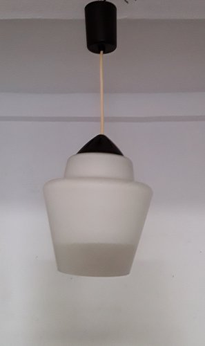 Ceiling Lamp With Opaque White Glass Shade Black Plastic Mount 1960s For At Pamono - White Frosted Glass Ceiling Light Shade