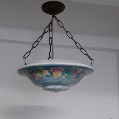 Ceiling Lamp With White Glass Shade Colored Spray Decor Brass Chain And Canopy 1920s For At Pamono - White Shade Ceiling Light