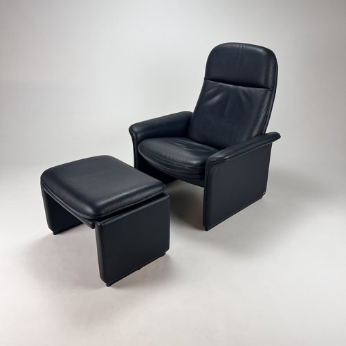 Ds50 Lounge Chair In Dark Blue Leather, Dark Blue Leather Recliner Chair