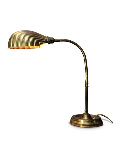 Vintage + Vintage Brass Gooseneck Clam Shell Shade Desk Lamp
