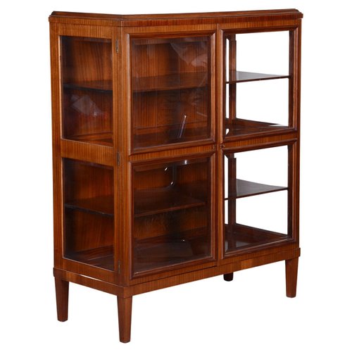 Art Deco Mahogany Display Cabinet, Arts And Crafts Bookcase With Glass Doors