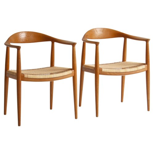 Set of Oak and Rattan Armchair JH-501 by Hans Wegner