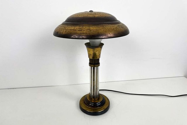 animation krog Vanvid Art Deco Table Lamp in Brass with Glass Rods for sale at Pamono