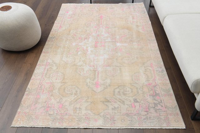 Antique Turkish Beige Wool Oushak Handmade Area Rug for sale at Pamono