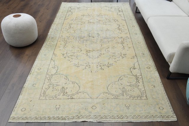 Antique Turkish Beige Wool Oushank Handmade Area Rug for sale at Pamono