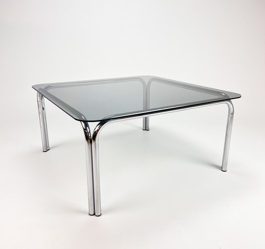 Coffee Table In Smoked Glass With Chrome Tubular 1970s For At Pamono Smoked Glass With Chrome Tubular 1970s, Large Square Glass End Table