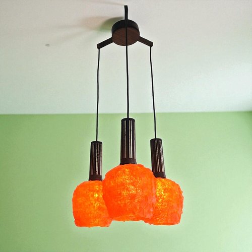 Italian Orange Acrylic Cascading Spaghetti Hanging Lamp, 1960s for