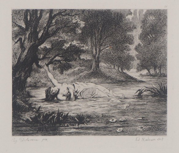 Eugène Delacroix, Ophelia, 1873, Engraving for sale at Pamono