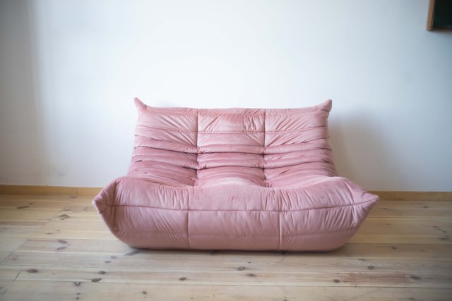 Pink Pearl Velvet Togo 2 Seat by Michel Ducaroy for Ligne Roset