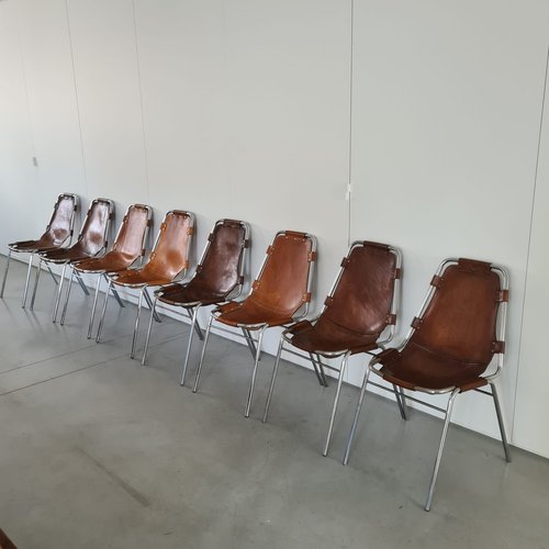 Mid Century Leather Dining Chairs by Charlotte Perriand Set of 8