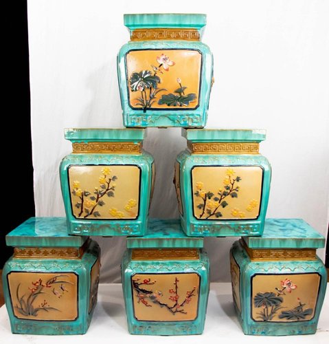 Gelbe chinesische Vintage Porzellan Hocker Sitze, 6er Set bei Pamono kaufen