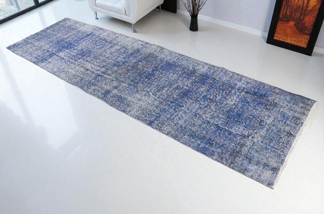 Royal Blue Faded Hallway Runner Rug for sale at Pamono