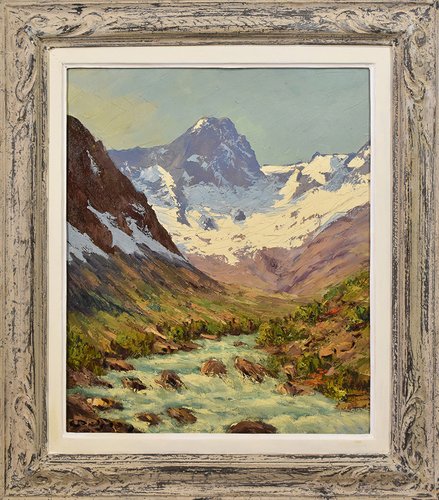 Mountain Landscape Painting, 20th-Century, Oil on Canvas
