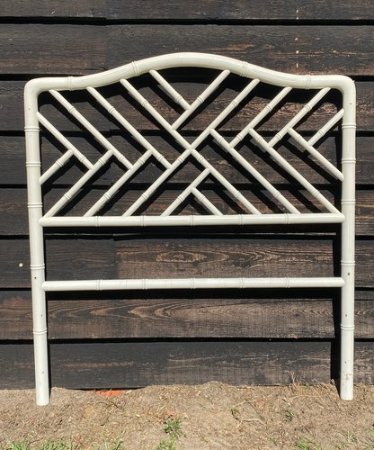 Mid Century White Lacquered Headboard in Faux Bamboo
