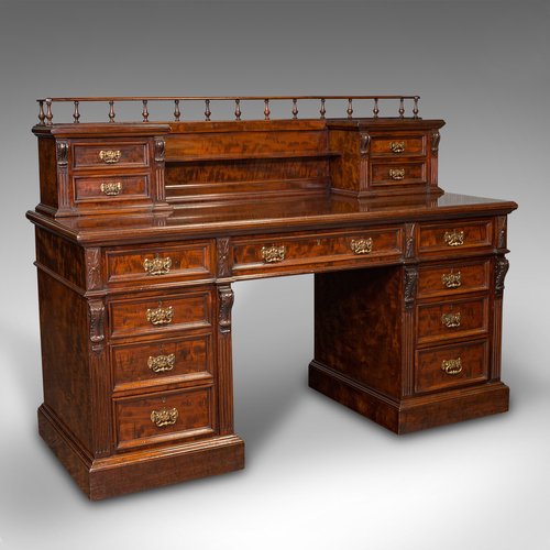 Antique English Satinwood Executive Desk with 13 Drawer