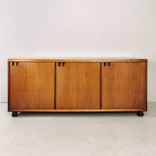 Italian Walnut Sideboard with Wheels 1970s