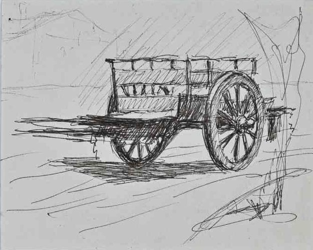 Lucien Coutaud, Chariot, Pen Drawing, Mid-20th Century for sale at Pamono