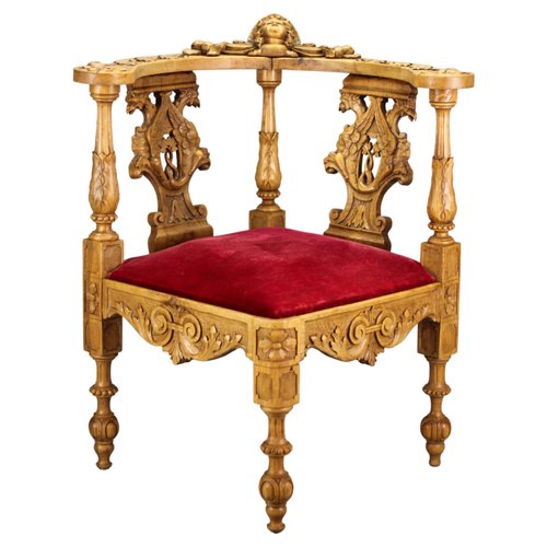 19th Century French Louis XVI Style Carved Walnut Corner Chair for