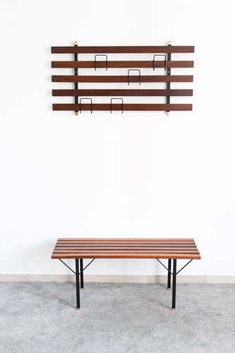 Viintage Racking Bench Vintage Italian Rosewood Bench Set with Rack, 1970s for sale at Pamono