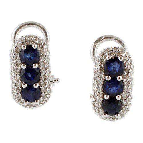 Aretes de oro blanco de 18 k con diamantes y zafiros azules. Juego de 2