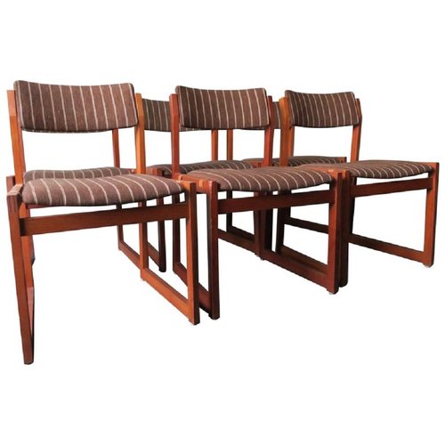 Danish Teak Dining Chairs With Leather Straps from KS Møbler, Set of 6