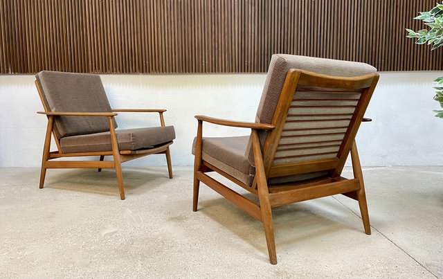 Vintage German Walnut Lounge Chairs, 1960s, Set of 2 for sale at