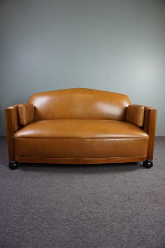 Sofá de dos plazas Art Déco de cuero en venta en Pamono
