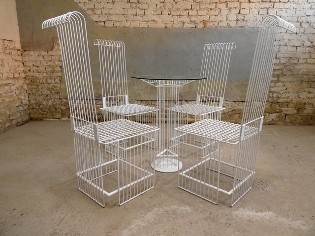 Weiße Gartenmöbel aus Stahl, 1980, 5er Set bei Pamono kaufen