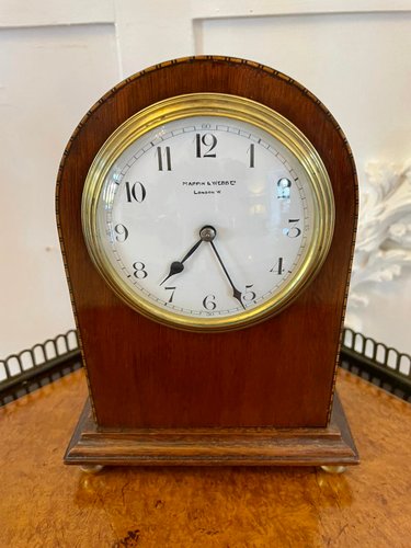 Contemporary Arched Glass Mantel Table Clock Gold Stand & Bezel 