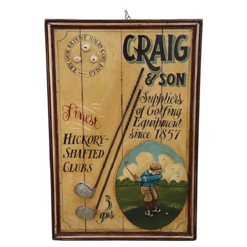 Vintage Hand-Painted Advertising Sign for Golf Equipments in Wood