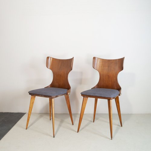 Curved Wooden Chairs by Carlo Ratti 1950s Set of 2