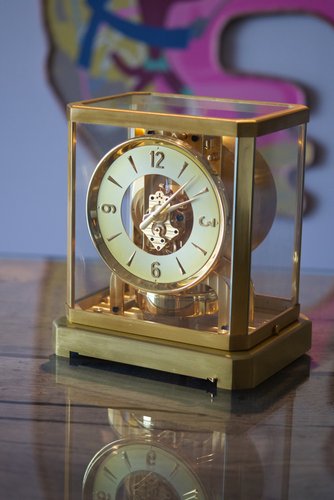 JAEGER ゴールド　置き時計 Golden Brass Türler Clock from Jaeger-LeCoultre for sale at Pamono