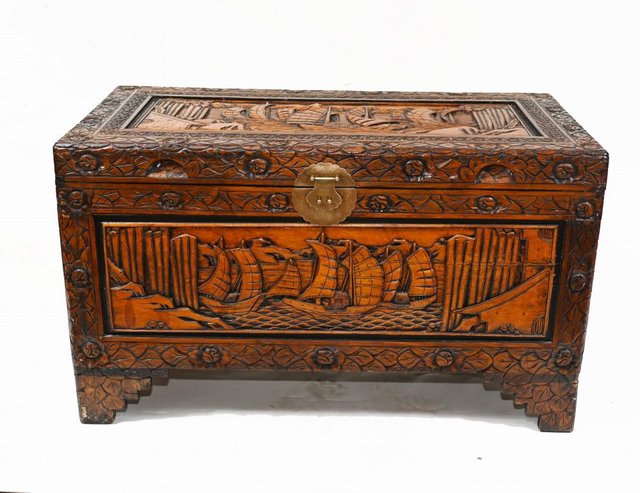 Antique Chinese Carved Camphor Wood Chest