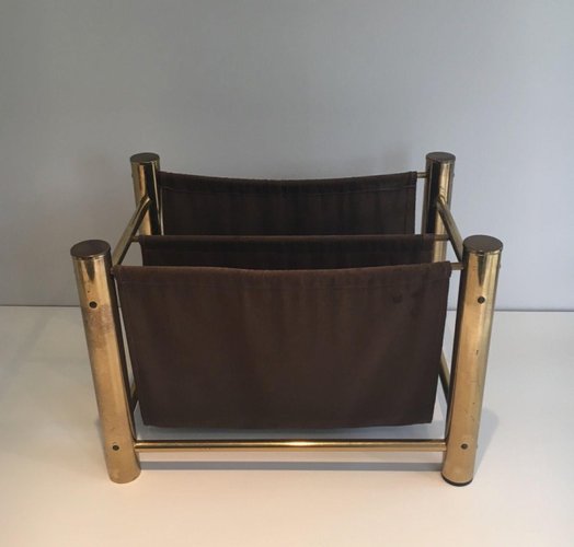 Gold Metal and Fabric Magazine Rack for sale at Pamono