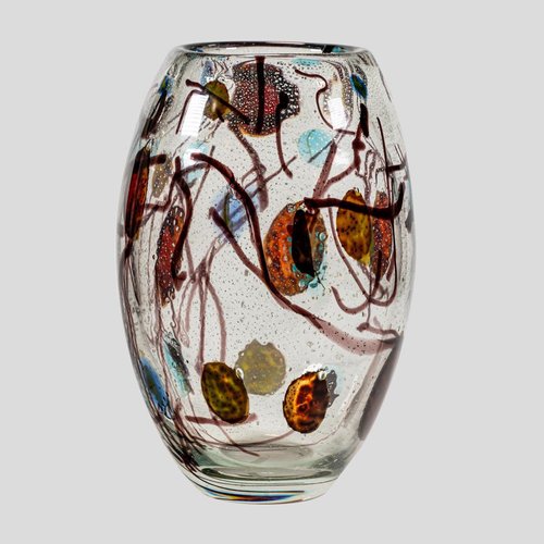 Vase En Verre Soufflé à La Main Style Murano – Coloré Multicolore – Hauteur 12 Cm – Art Italien