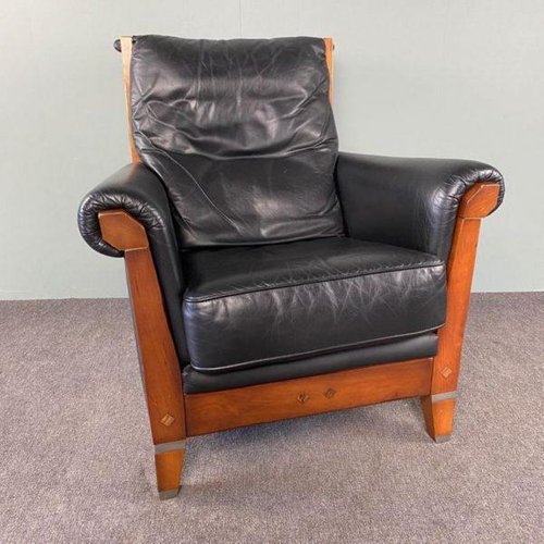 Art Deco Style Armchair in Wood & Leather for sale at Pamono