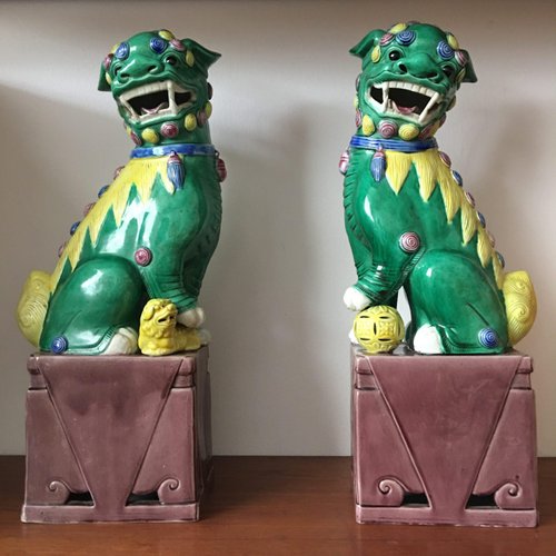 Extra Large Green Foo Dogs, Set of 2 for sale at Pamono
