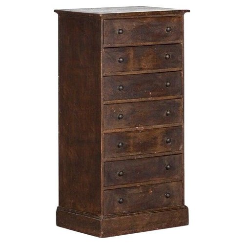 Cajonera de taller inglesa antigua de pino pintado, 1860 en venta en Pamono