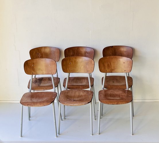School Desk Chairs, Set of 6 for sale at Pamono